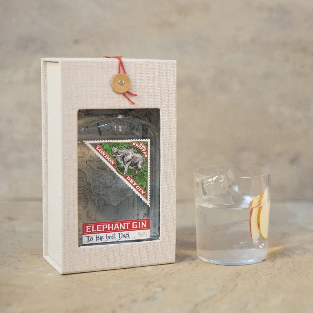 Personalisierbarer Elephant London Dry Gin in Leinengeschenkbox