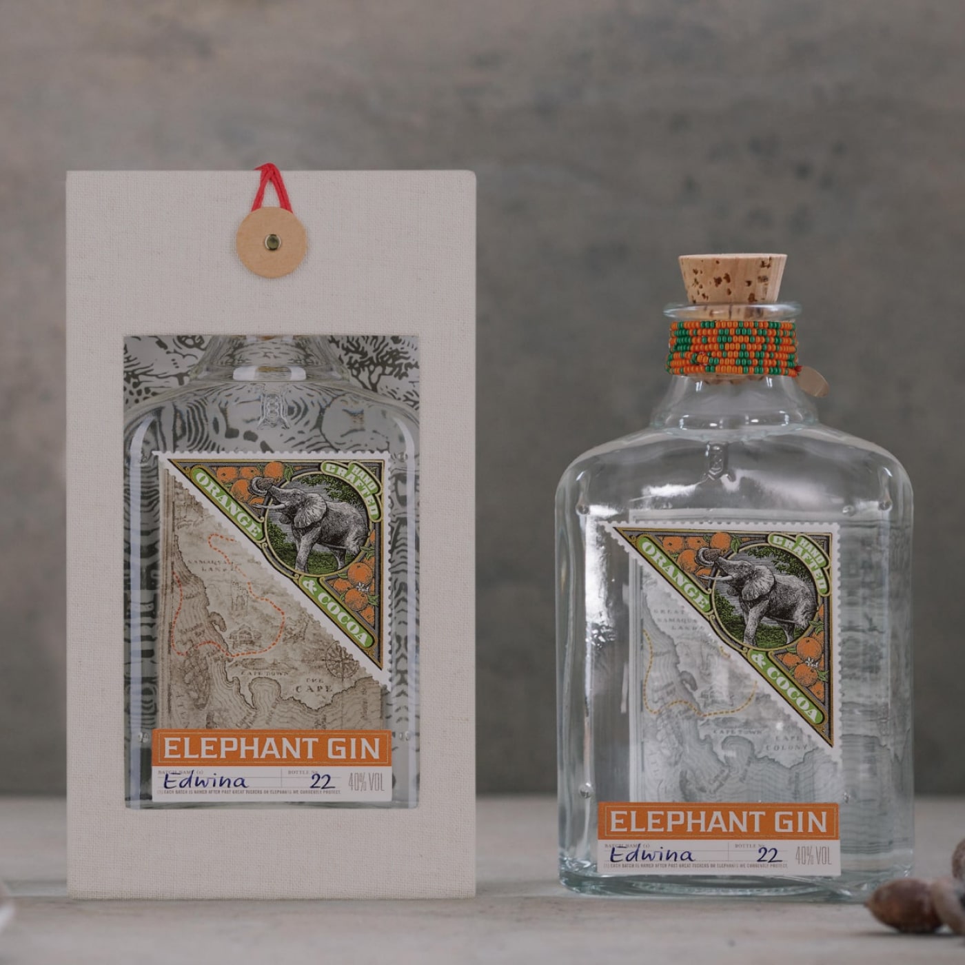 Personalisierbarer Elephant Orange Cocoa Gin in Leinengeschenkbox