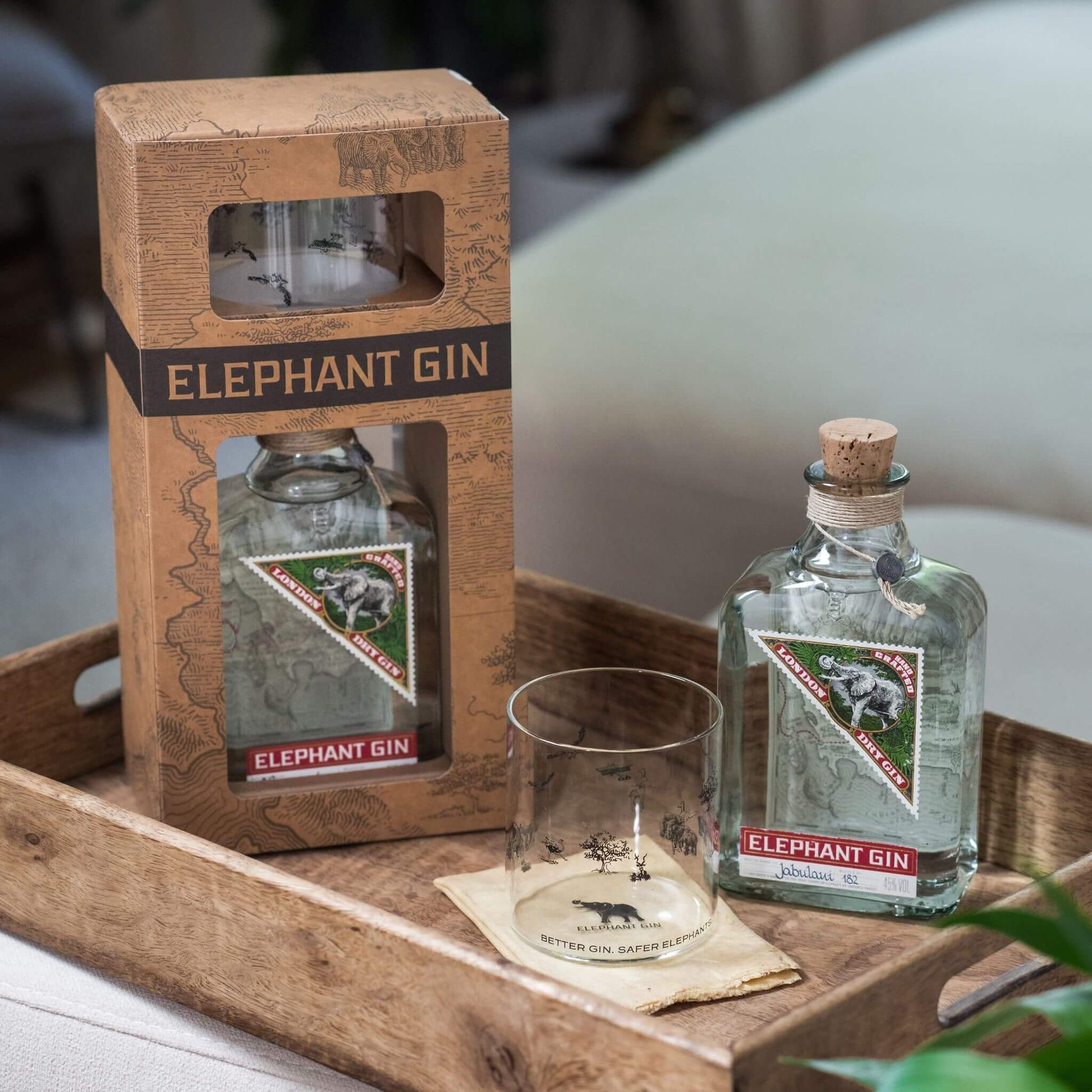 in Geschenkbox Elephant Glas mit Gin Tumbler Dry Elephant Gin London –